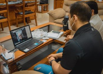 Reunião virtual entre os prefeitos de Foz e Ciudad del Este. Foto: Divulgação/de Ciudad del Este