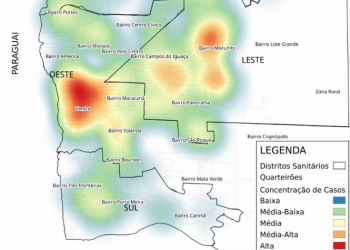 Mapa de calor divulgado hoje (30) mostra o centro da cidade como o mais atingido pelo novo vírus