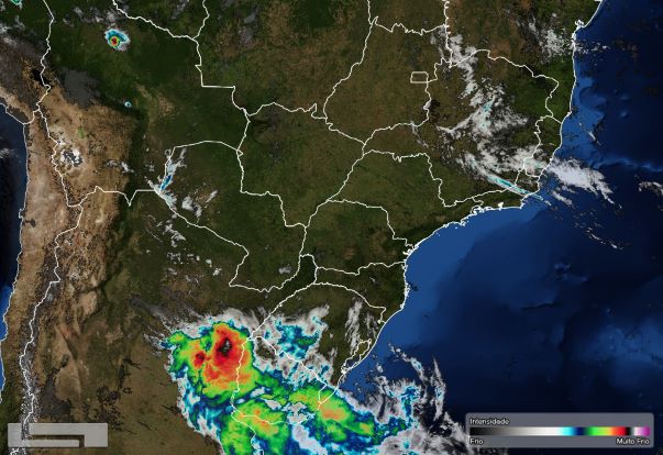 Foto de satélite distribuída pelo Simepar na manhã desta quarta.