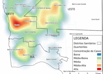 Mapa de calor mostra que o centro da cidade tem a maior concentração dos casos de Covid-19