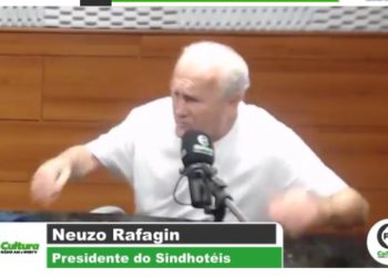 Presidente do Sindicato de Hotéis: quando se fala do transporte coletivo, eles ficam arredios. Foto: Reprodução do vídeo da Rádio Cultura.