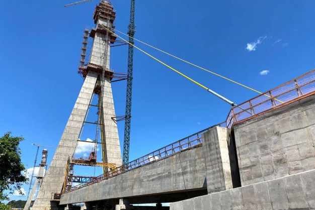 Construção da Ponte da Integração no lado brasileiro. Foto: DER/Divulgação