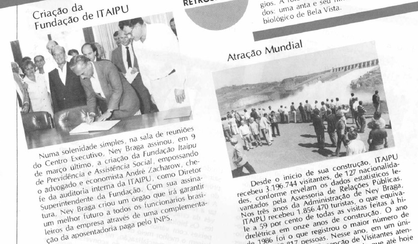 Solenidade de criação da Fundação Itaipu de Previdência e Assistência Social (FIBRA), no dia 9 de março de 1988. Foto: cópia da publicação do jornal Canal de Aproximação da Itaipu Binacional