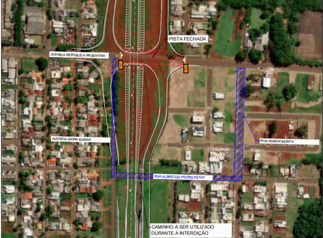 Trajeto do desvio. Foto: PMFI