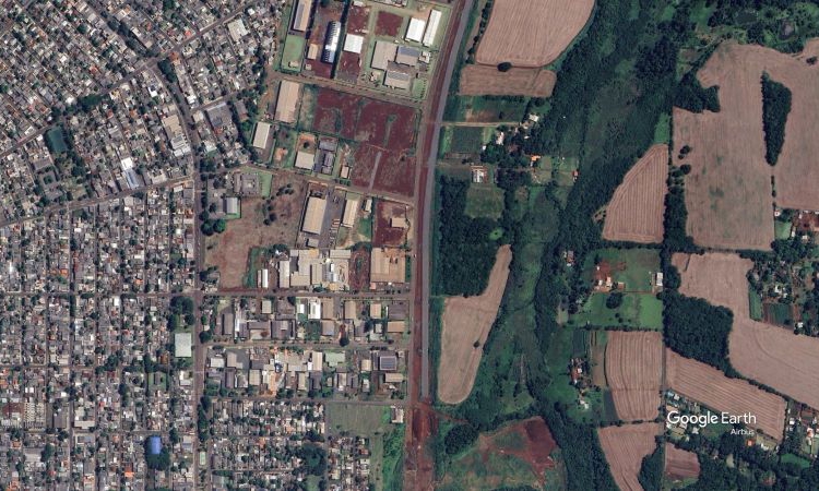 Área do Distrito Industrial está à esquerda na foto do Google Earth