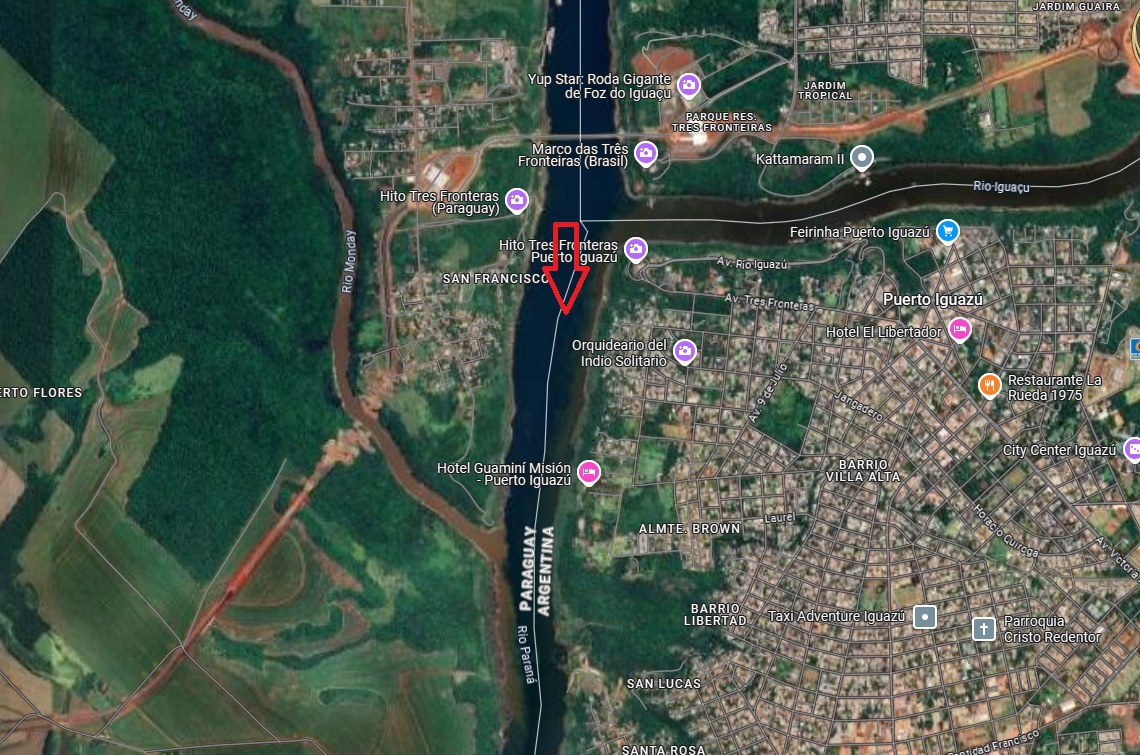 Trecho do Rio Paraná onde as águas são compartilhadas entre o Paraguai e a Argentina. Foto: Google