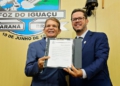 O prefeito de Foz do Iguaçu, Silva e Luna, e o presidente da Câmara de Vereadores. Paulo Debrito (à direita). Foto: Christian Rizzi/CMFI