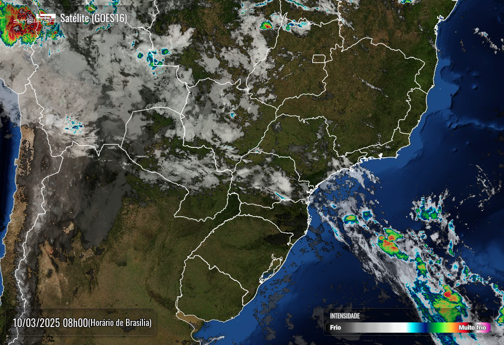 Foto de satélite divulgada pelo Simepar, às 8 horas desta segunda-feira.